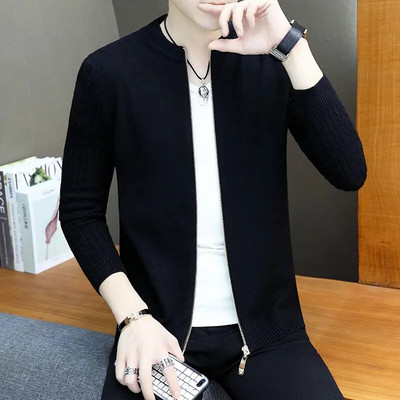 Modes brīvi trikotāžas rāvējslēdzējs vienkrāsains jakas džemperi vīriešu apģērbs 2023. gada rudens jauni ikdienas topi, viss atbilstošs mētelis
