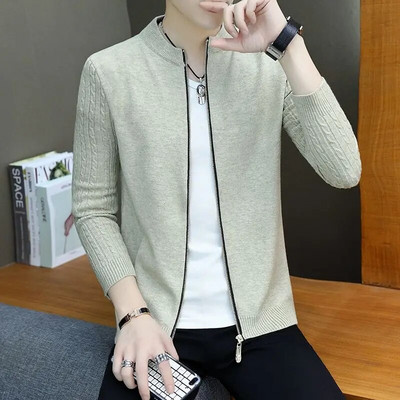 Modes brīvi trikotāžas rāvējslēdzējs vienkrāsains jakas džemperi vīriešu apģērbs 2023. gada rudens jauni ikdienas topi, viss atbilstošs mētelis