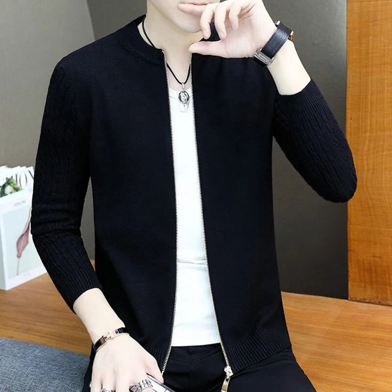 Modes brīvi trikotāžas rāvējslēdzējs vienkrāsains jakas džemperi vīriešu apģērbs 2023. gada rudens jauni ikdienas topi, viss atbilstošs mētelis