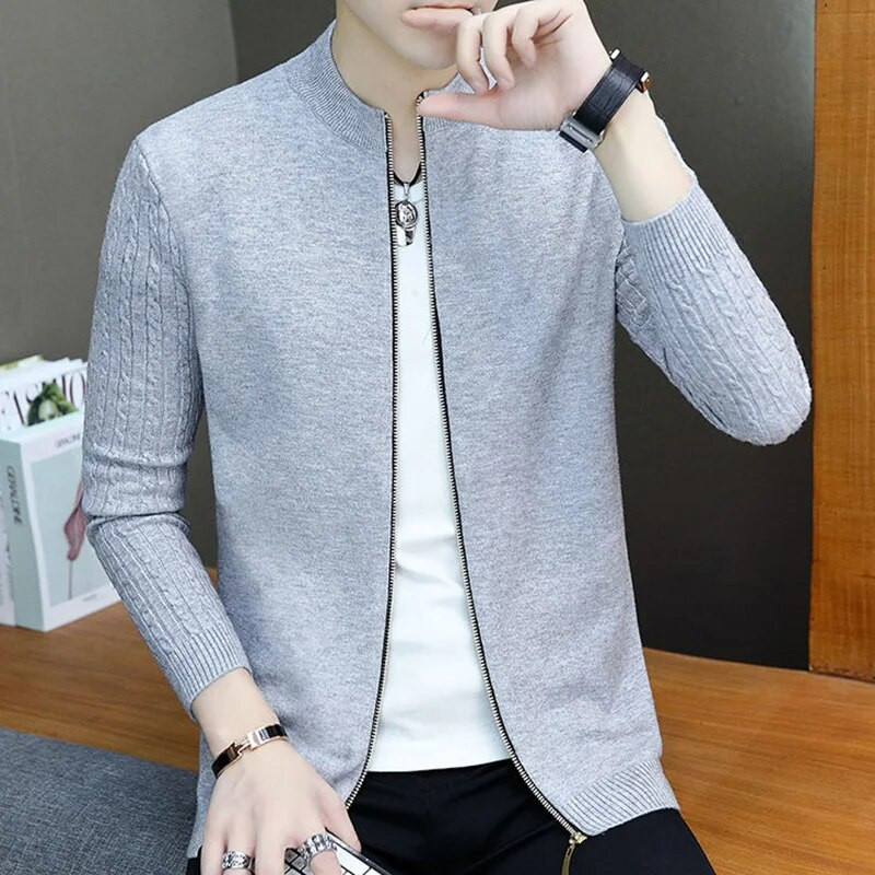 Modes brīvi trikotāžas rāvējslēdzējs vienkrāsains jakas džemperi vīriešu apģērbs 2023. gada rudens jauni ikdienas topi, viss atbilstošs mētelis