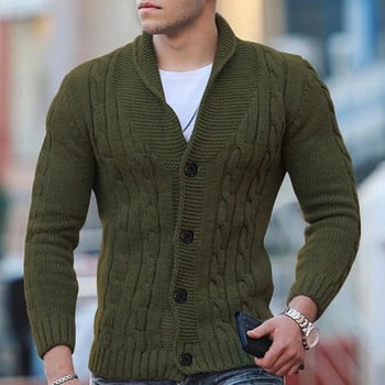 Есен и зима 2023 г. Ново мъжко модно яке с голям ревер, едноцветно копче с V-яка, тънък плетен пуловер Ежедневно яке с пуловер