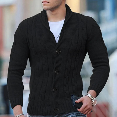 Φθινόπωρο και Χειμώνας 2023 Νέα Ανδρική Μόδα Μπουφάν με μεγάλο πέτο Μονόχρωμο μονόχρωμο πουλόβερ με κουμπιά λεπτή πλεκτή μπουφάν Casual πουλόβερ