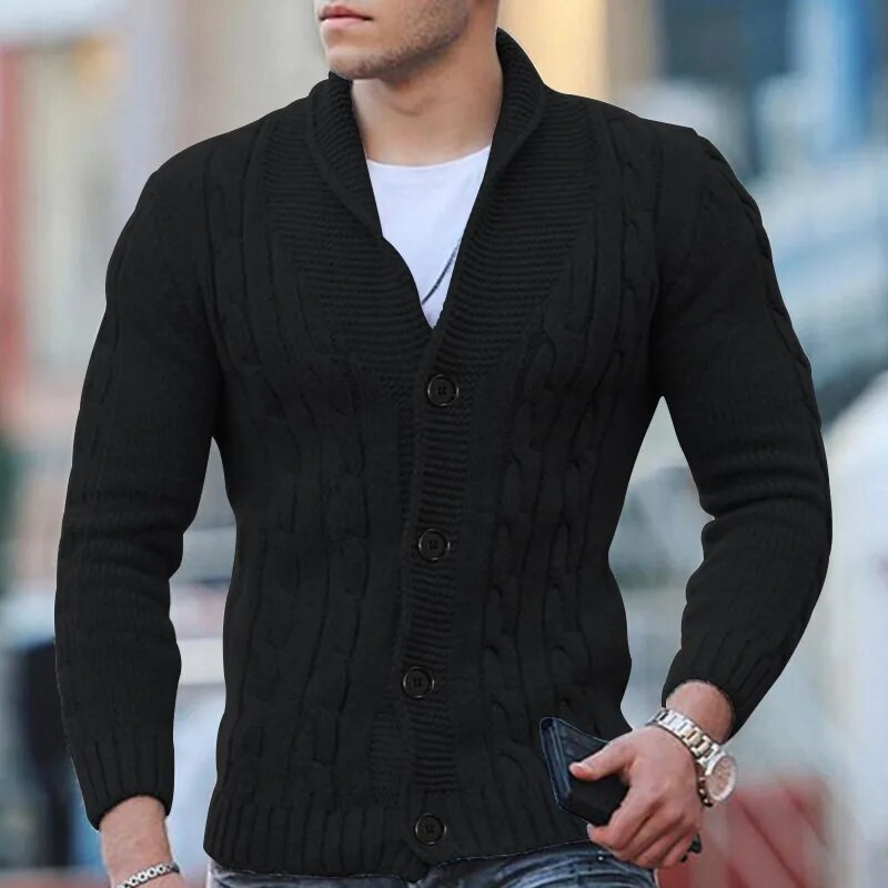 Φθινόπωρο και Χειμώνας 2023 Νέα Ανδρική Μόδα Μπουφάν με μεγάλο πέτο Μονόχρωμο μονόχρωμο πουλόβερ με κουμπιά λεπτή πλεκτή μπουφάν Casual πουλόβερ