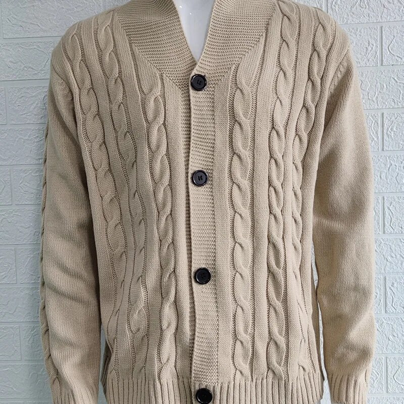 Φθινόπωρο και Χειμώνας 2023 Νέα Ανδρική Μόδα Μπουφάν με μεγάλο πέτο Μονόχρωμο μονόχρωμο πουλόβερ με κουμπιά λεπτή πλεκτή μπουφάν Casual πουλόβερ