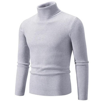 Есенно-зимен пуловер с висока яка Мъжки топли плетени едноцветни пуловери Мъжки прилепнали ежедневни трикотажни облекла с висока яка Мъжки пуловери