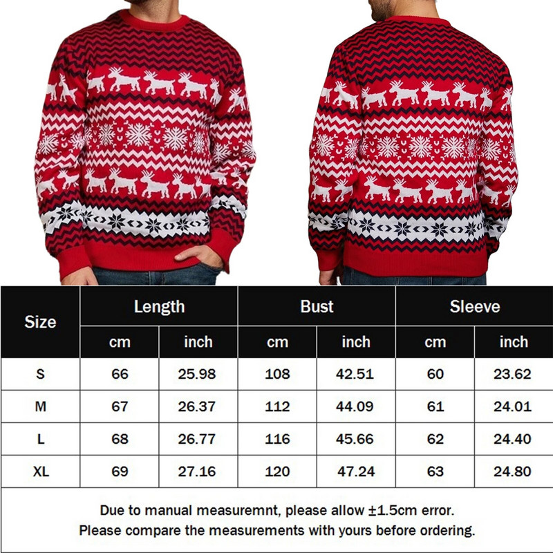 Trikotāžas džemperis vīriešu trikotāžas džemperis ar garām piedurknēm sniegpārsliņu aļņa raksts Ziemassvētku stils ikdienišķs apkakles apģērbs brīvdienām