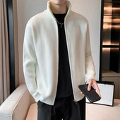 Vīriešu džemperis mētelis vienkrāsains statīvs apkakle ikdienišķa vienkārša jaka ikdienišķa britu stila modes tendence, trikotāžas jaciņa virsdrēbes