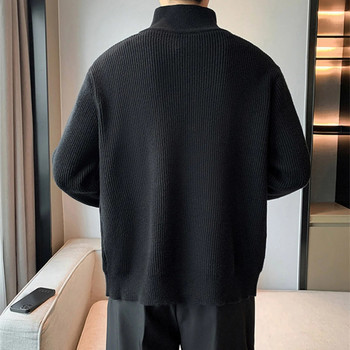 Ανδρικό παλτό πουλόβερ μονόχρωμο γιακά με μονόχρωμη βάση Casual απλό μπουφάν Top casual βρετανικό στιλ μόδας Πλεκτή ζακέτα
