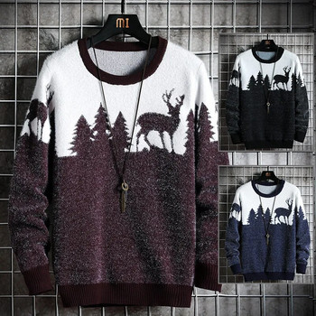 Есен Зима Коледен пуловер Мъжки пуловери Плетени пуловери с принт на елени Унисекс мъжки женски забавен коледен пуловер