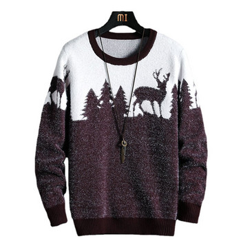 Есен Зима Коледен пуловер Мъжки пуловери Плетени пуловери с принт на елени Унисекс мъжки женски забавен коледен пуловер
