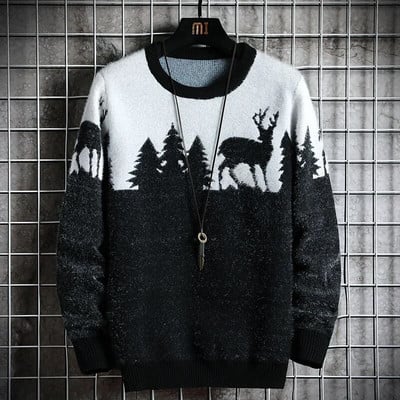 Sügistalvine jõulukampsun meeste pulloverid Deer Print Kootud kampsunid Unisex mees Naine Naljakas jõulukampsun