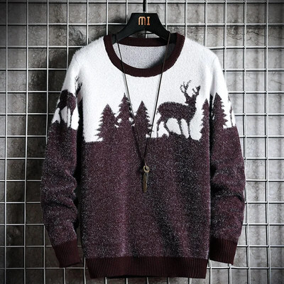 Sügistalvine jõulukampsun meeste pulloverid Deer Print Kootud kampsunid Unisex mees Naine Naljakas jõulukampsun