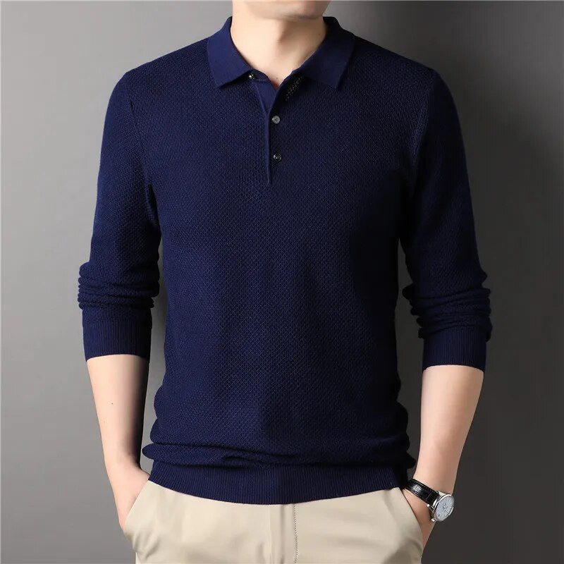 Sügisene uus meeste õhuke villane kampsun Klassikaline äriline vabaaja POLO krae pikkade varrukatega kootud kampsun Meeste brändi riided