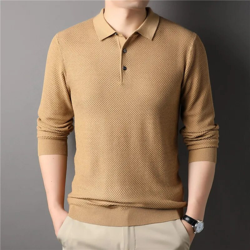 Sügisene uus meeste õhuke villane kampsun Klassikaline äriline vabaaja POLO krae pikkade varrukatega kootud kampsun Meeste brändi riided