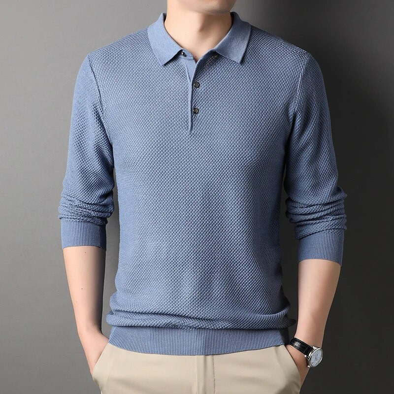 Sügisene uus meeste õhuke villane kampsun Klassikaline äriline vabaaja POLO krae pikkade varrukatega kootud kampsun Meeste brändi riided
