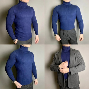 Зимна водолазка Топъл пуловер Ежедневен мъжки плетен пуловер с висока яка, мъжки джъмпер, плетен вълнен пуловер, спортен йога на открито