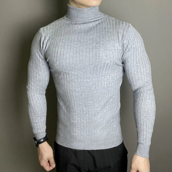 Зимна водолазка Топъл пуловер Ежедневен мъжки плетен пуловер с висока яка, мъжки джъмпер, плетен вълнен пуловер, спортен йога на открито
