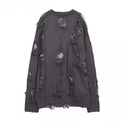 Džemperis ar garām piedurknēm Streetwear Vīriešu džemperis Hip-Hop stila plēsts divdaļīgs dizains trikotāžas apaļš kakla mīksts silts rudens/ziema