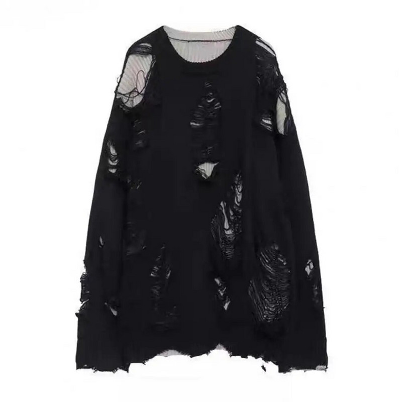 Džemperis ar garām piedurknēm Streetwear Vīriešu džemperis Hip-Hop stila plēsts divdaļīgs dizains trikotāžas apaļš kakla mīksts silts rudens/ziema