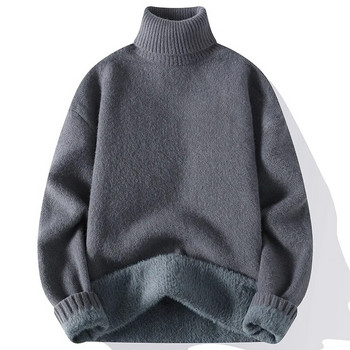 2023 Зимни мъжки топли пуловери с висока яка Мъжки плетени дебели пуловери с висока яка Есенни мъжки едноцветни ежедневни пуловери от трикотаж