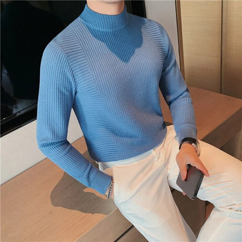2023 Мъжки висок клас моден плетен пуловер пуловер мъжки половин деколте на костенурка зимни вълнени ежедневни джъмпъри