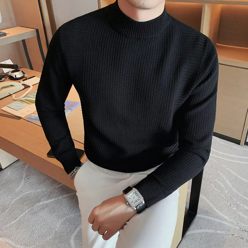 2023 Meeste tippmoodne silmkoeline pullover, meeste poolkilpkonnakaelus, talvevillased vabaaja džemperriided