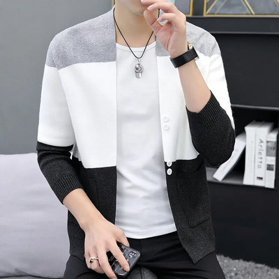 Pavasara rudens jaciņa Vīriešu Slim Fit trikotāžas džemperis Virsdrēbes Modes Stripe Vīriešu Trikotāžas Džemperis Korejas stila Jakas