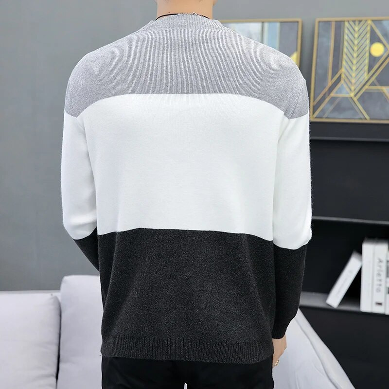 Pavasara rudens jaciņa Vīriešu Slim Fit trikotāžas džemperis Virsdrēbes Modes Stripe Vīriešu Trikotāžas Džemperis Korejas stila Jakas