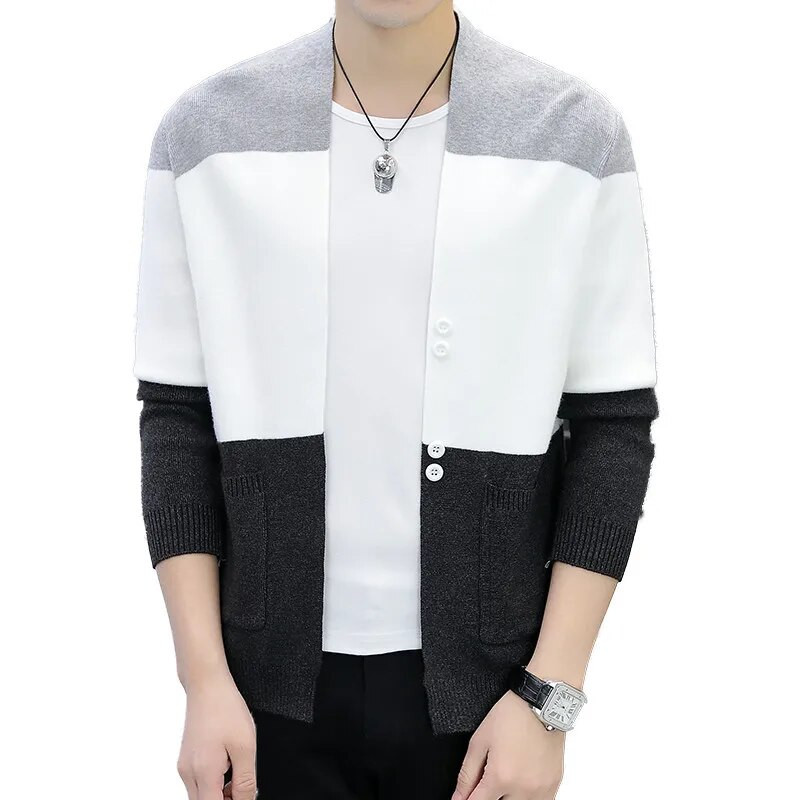 Pavasara rudens jaciņa Vīriešu Slim Fit trikotāžas džemperis Virsdrēbes Modes Stripe Vīriešu Trikotāžas Džemperis Korejas stila Jakas