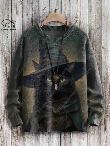 3D печат Хелоуин серия страшен модел на черна котка грозен пуловер уличен ежедневен зимен пуловер топъл нов продукт унисекс M-1
