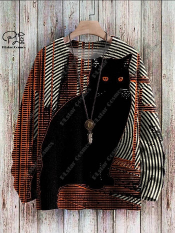 3D печат Хелоуин серия страшен модел на черна котка грозен пуловер уличен ежедневен зимен пуловер топъл нов продукт унисекс M-1
