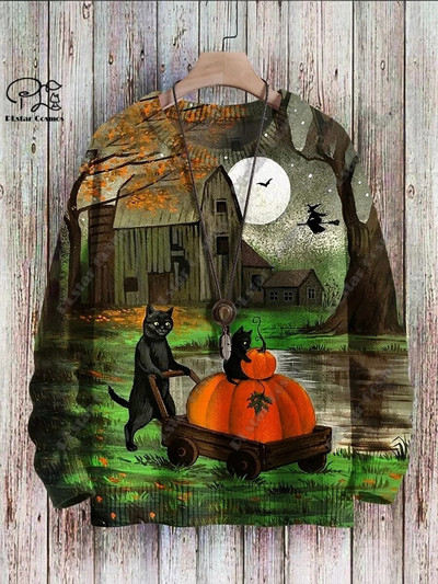 Τρισδιάστατη εκτύπωση σειρά Halloween τρομακτικό σχέδιο μαύρης γάτας άσχημο πουλόβερ street casual χειμωνιάτικο πουλόβερ ζεστό νέο προϊόν unisex M-1