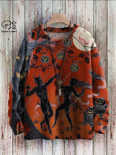 Τρισδιάστατη εκτύπωση σειρά Halloween τρομακτικό σχέδιο μαύρης γάτας άσχημο πουλόβερ street casual χειμωνιάτικο πουλόβερ ζεστό νέο προϊόν unisex M-1