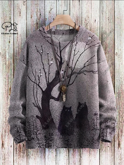 Τρισδιάστατη εκτύπωση σειρά Halloween τρομακτικό σχέδιο μαύρης γάτας άσχημο πουλόβερ street casual χειμωνιάτικο πουλόβερ ζεστό νέο προϊόν unisex M-1