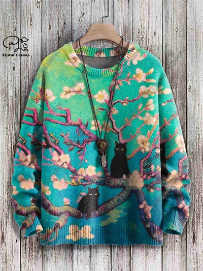 Τρισδιάστατη εκτύπωση σειρά Halloween τρομακτικό σχέδιο μαύρης γάτας άσχημο πουλόβερ street casual χειμωνιάτικο πουλόβερ ζεστό νέο προϊόν unisex M-1