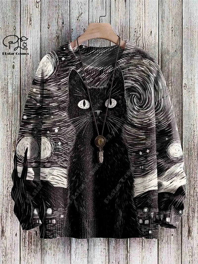 Τρισδιάστατη εκτύπωση σειρά Halloween τρομακτικό σχέδιο μαύρης γάτας άσχημο πουλόβερ street casual χειμωνιάτικο πουλόβερ ζεστό νέο προϊόν unisex M-1