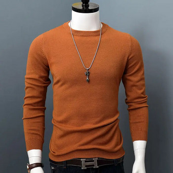 2023 Мъжки есенно-зимен моден дълъг ръкав с О-образно деколте Ежедневен плетен пуловер Мъжки едноцветен пуловер от кашмирен пуловер N26