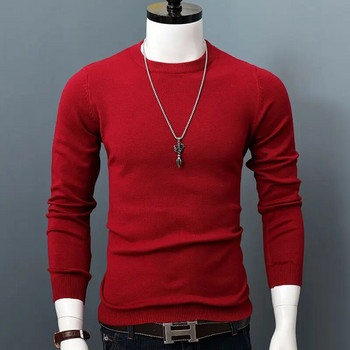 2023 Мъжки есенно-зимен моден дълъг ръкав с О-образно деколте Ежедневен плетен пуловер Мъжки едноцветен пуловер от кашмирен пуловер N26