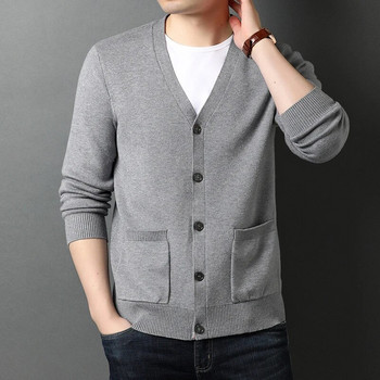 Мъжка едноцветна тънка жилетка с V-образно деколте, плетен пуловер, едноредно модно ежедневно топло палто Улично облекло M-5XL