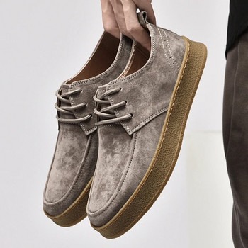 Модни ретро мъжки кожени обувки Ежедневни британски ръчно изработени инструменти Обувки за скейт с връзки с високи кръгли пръсти Мъжки плоски дизайнерски обувки