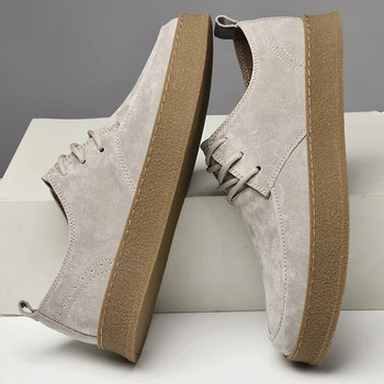 Модни ретро мъжки кожени обувки Ежедневни британски ръчно изработени инструменти Обувки за скейт с връзки с високи кръгли пръсти Мъжки плоски дизайнерски обувки