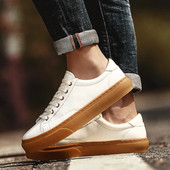 Λευκά Παπούτσια Ανδρικά αναπνεύσιμα Casual Ανδρικά Βουλκανιζέ Παπούτσια Άνετα Lazy Boat Παπούτσια Ρετρό με κορδόνια Flats Tenis Masculino Sneakers