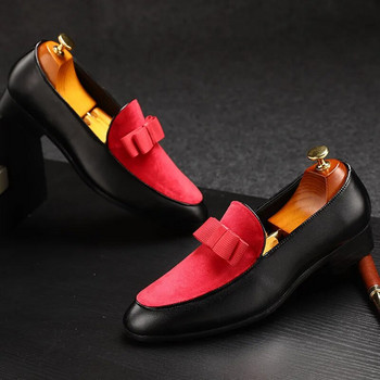 hot9 Ανδρικά παπούτσια φόρεμα με παπιγιόν πολυτελή φλατ Loafers Μαύρο λουστρίνι Κόκκινο σουέτ Loafers Ανδρικά επίσημα παπούτσια γάμου Ανδρικά επίσημα
