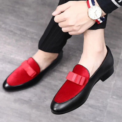 hot9 Pantofi de rochie cu bowknot de lux Pantofi pentru bărbați Mocasini din piele lăcuită neagră Mocasini roșii din piele intoarsa pentru bărbați pantofi de nuntă formali pentru bărbați