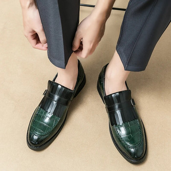 Нови зелени мъжки мокасини с пискюли с квадратни пръсти и пискюли, кафяв крокодилски модел, бизнес официални обувки, размер 46, безплатна доставка, мъжки обувки