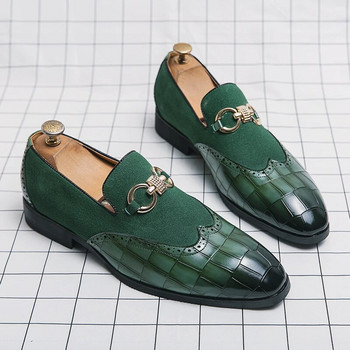 Есенни зелени мокасини Мъжки кожени обувки от набук, луксозна марка с дебело дъно и остри пръсти, модни дизайнерски кожени обувки, ежедневни