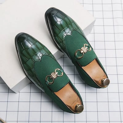 Φθινοπωρινά Πράσινα Loafers Ανδρικά slip-on Nubuck Leather Luxury επώνυμα χοντρό μύτη με μύτη σχεδιαστής μόδας Δερμάτινα παπούτσια Casual