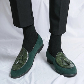Луксозни мъжки мокасини Обувки без приплъзване Мокасини Мъжки парти обувки Сватбени плоски обувки Официални ежедневни зелени обувки с пискюли Плюс размер 38-48