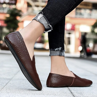 Ανδρικά παπούτσια βρετανικού στυλ με μοτίβο κροκόδειλου Ανδρικά φθινοπωρινά παπούτσια casual ανδρικά αναπνεύσιμα δερμάτινα μπιζέλια Loafers Trend Lazy Loafers