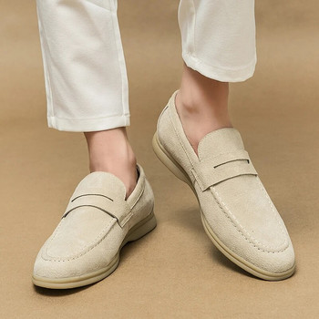 Луксозни маркови обувки с приплъзване Мокасини от нубук на нисък ток Велурена кожа Удобна мека подметка Мъжки класически ретро мокасини Ежедневни обувки